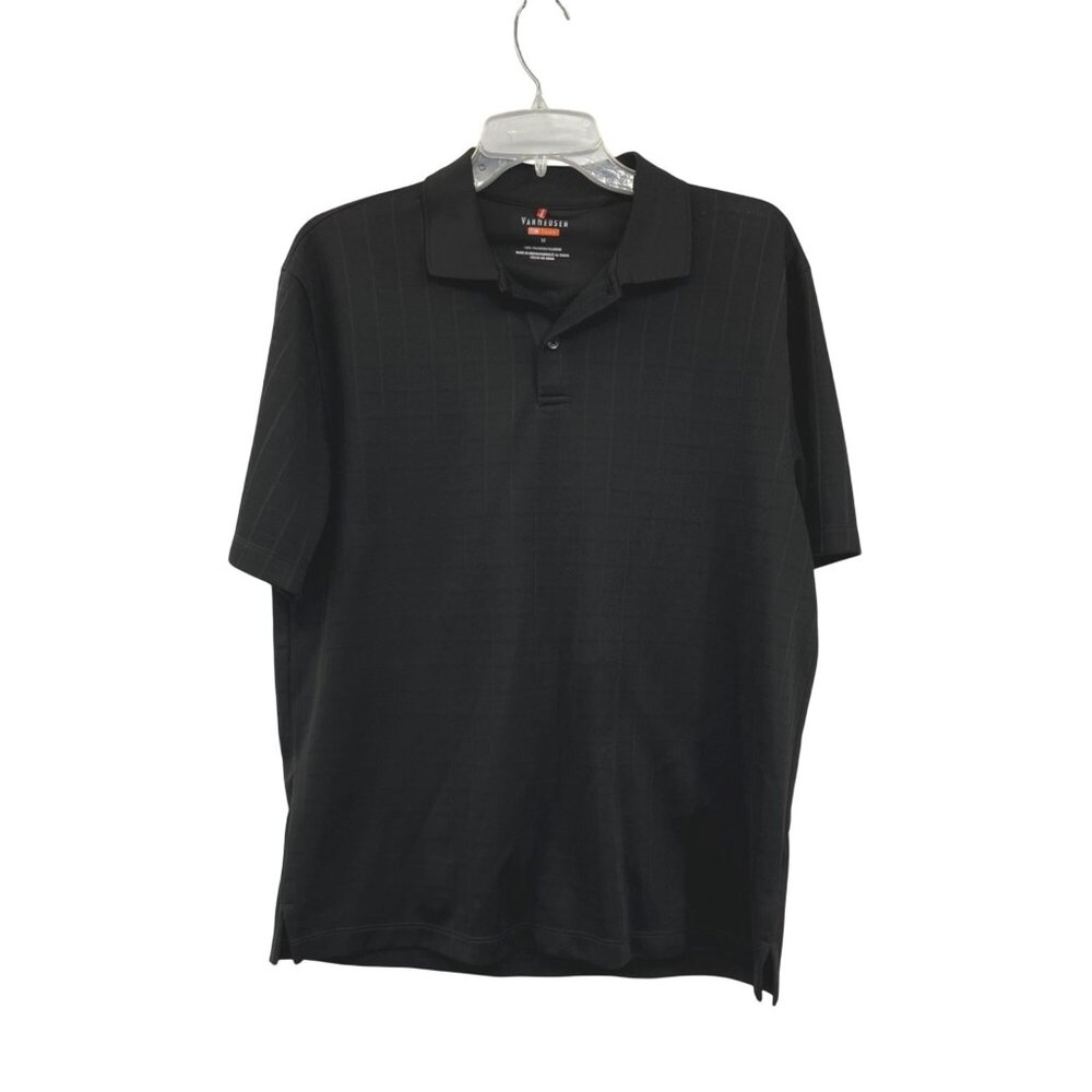 Van Heusen Mens M Black Polo Shirt Windowpane Pattern Used